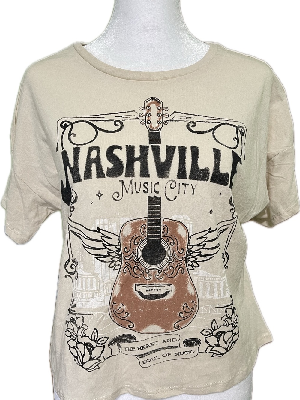 wonder nation Beige Nashville Graphic Tee with Brown Guitar